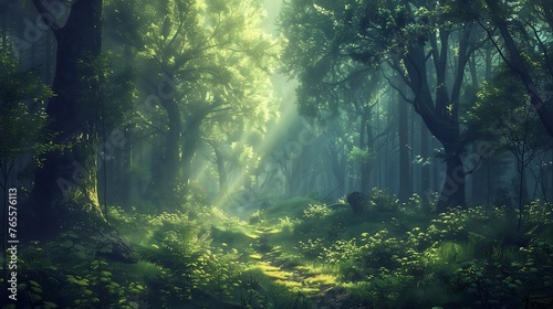 Mystical forest landscape capturing the beauty and magic of nature with a digital art style. Generative Ai © Handz