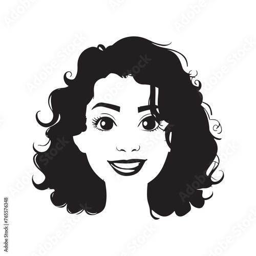 young happy woman face cartoon vector art illustration