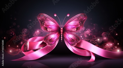 A Pink Ribbon Symbolizing Cancer Awareness on White Background   © zahidcreat0r