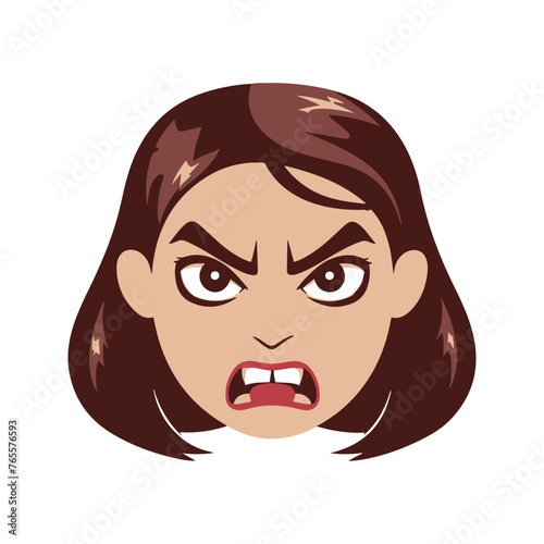 Woman angry face expression cartoon vector art illustration