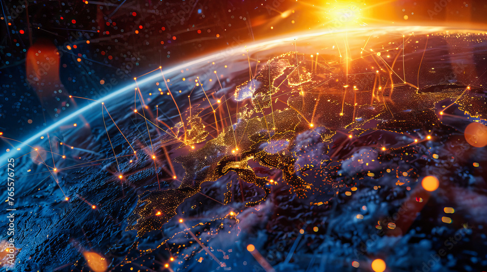 Digital globe showcasing interconnected networks across the planet, symbolizing global communication and technology Digital globe showcasing interconnected networks across the planet, symbolizing global communication and technology