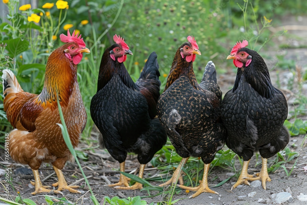 Fototapeta premium A group of chickens standing next to each other