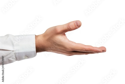 A hand of a businessman showing white background