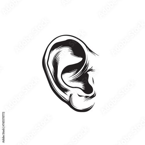 Ear in cartoon, doodle style . Image for t-shirt, web, mobile apps and ui. Isolated 2d vector illustration in logo, icon, sketch style, Eps 10, black and white. AI Generative