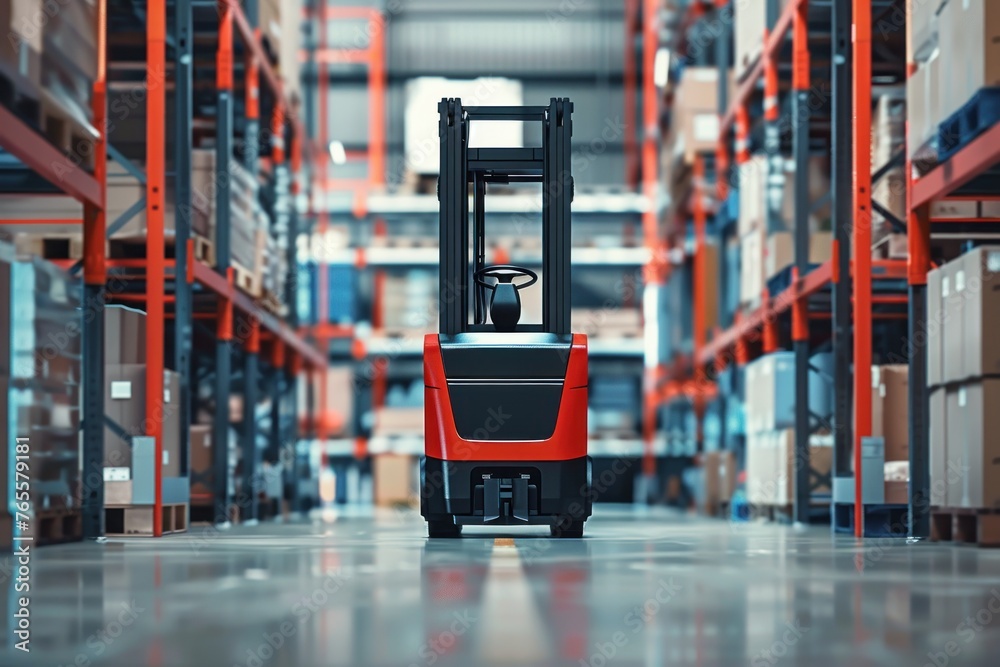 Fototapeta premium Automated Forklift doing storage in a warehouse