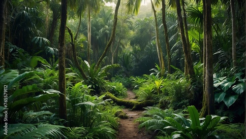 tropical forest in the jungle, tropical jungle with tropical green trees, green tropical landscape © Gegham