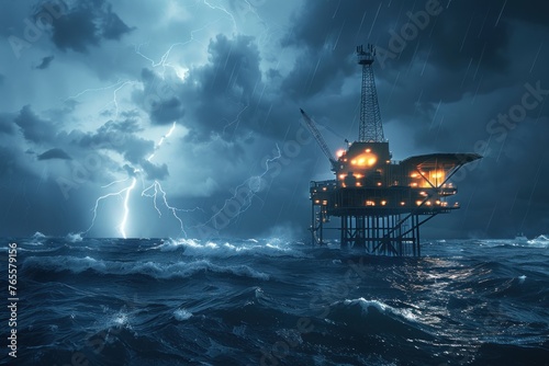 An oil platform in the middle of the ocean Storm photo
