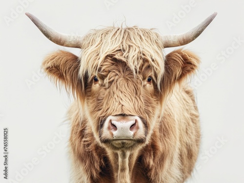 A close-up view of a cow with exceptionally long hair covering its body © pham