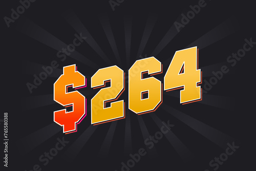 264 Dollar American Money vector text symbol. $264 USD United States Dollar stock vector