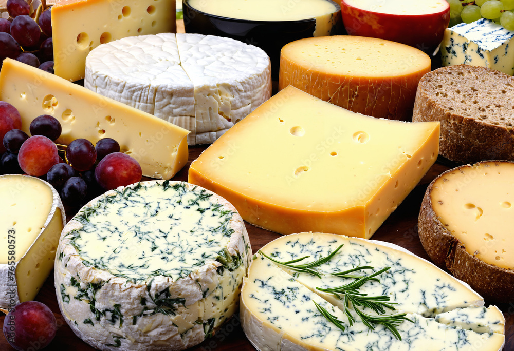 A sumptuous spread of cheeses, each with its own distinct texture and flavor waiting to be savored