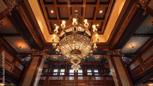 a grand hotel lobby displaying a majestic chandelier © Manzoor