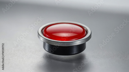 Large Red Push Button Isolated on a gray Background.