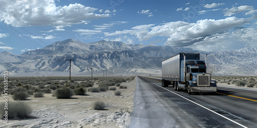 Black classic big rig semi truck transporting commercial cargo 