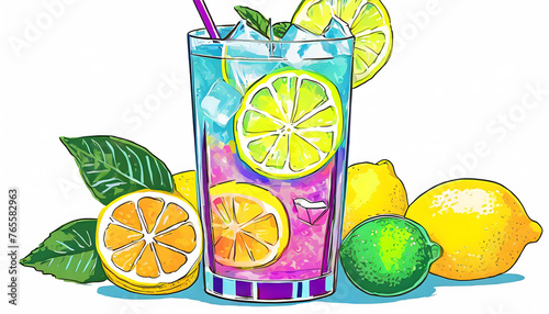 lemonade with ice and lemons.