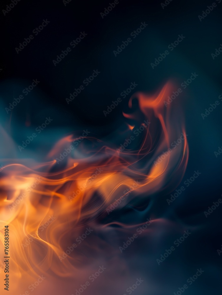 A detailed view of a fire blazing intensely against a dark black backdrop, showcasing the fiery flames up close