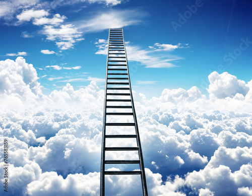 A ladder stretching into the clouds, symbolizing ambition and aspiration in career advancement