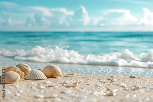 seashells on seashore beach holiday background © Igor