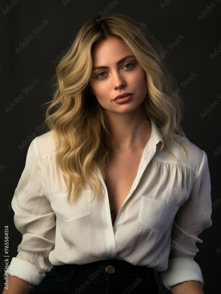 Woman in White Shirt Posing for Picture Woman in White Shirt Posing for Picture