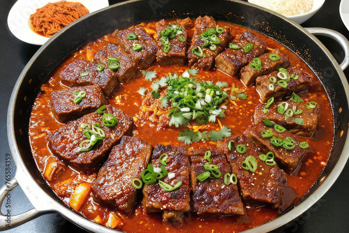 Spicy galbi jjim, Korean food 