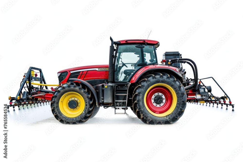 Tractor Spraying Pesticides In Soybean Field With Sprayer Isolated on white background Tractor Spraying Pesticides In Soybean Field With Sprayer Isolated on white background