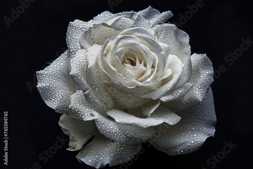 white rose covered in waterdrops - artistic black background