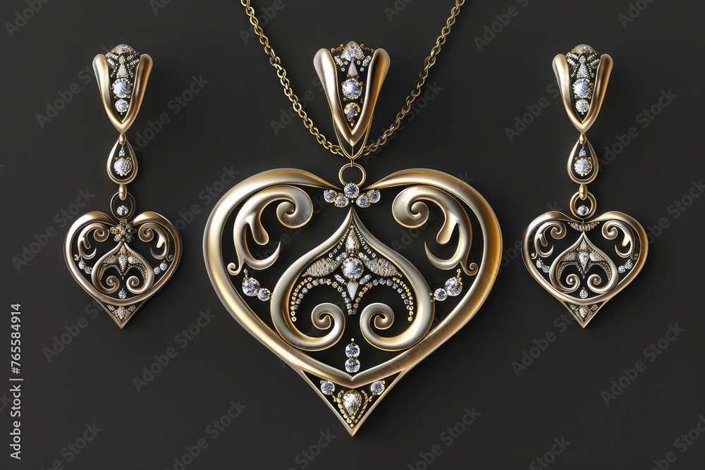 Gold heart with diamonds. Gold heart with diamonds.