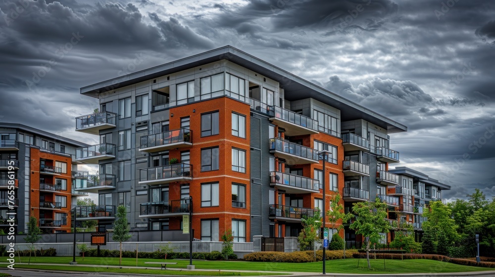 Modern multi-storey apartment building with balcony showcase design