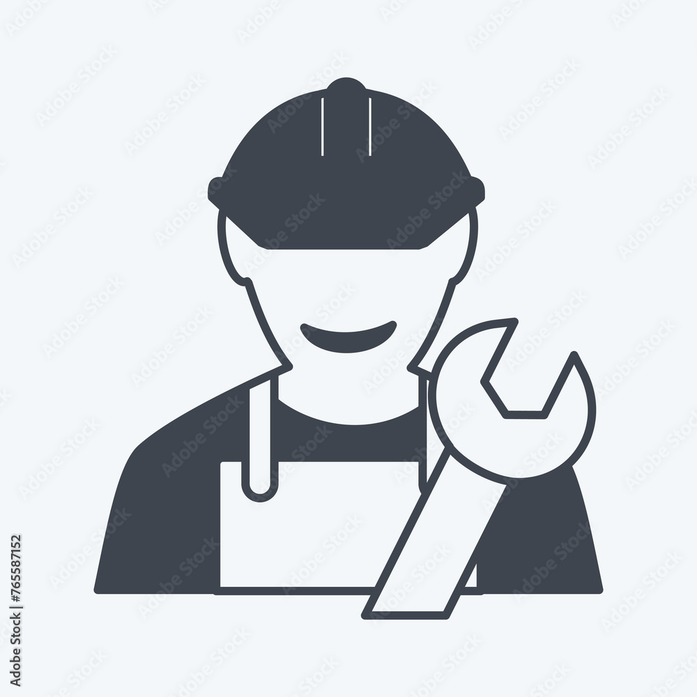 Engineer Icon in trendy glyph style isolated on soft blue background