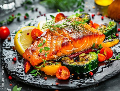 Flavorful Salmon Cuisine on Slate