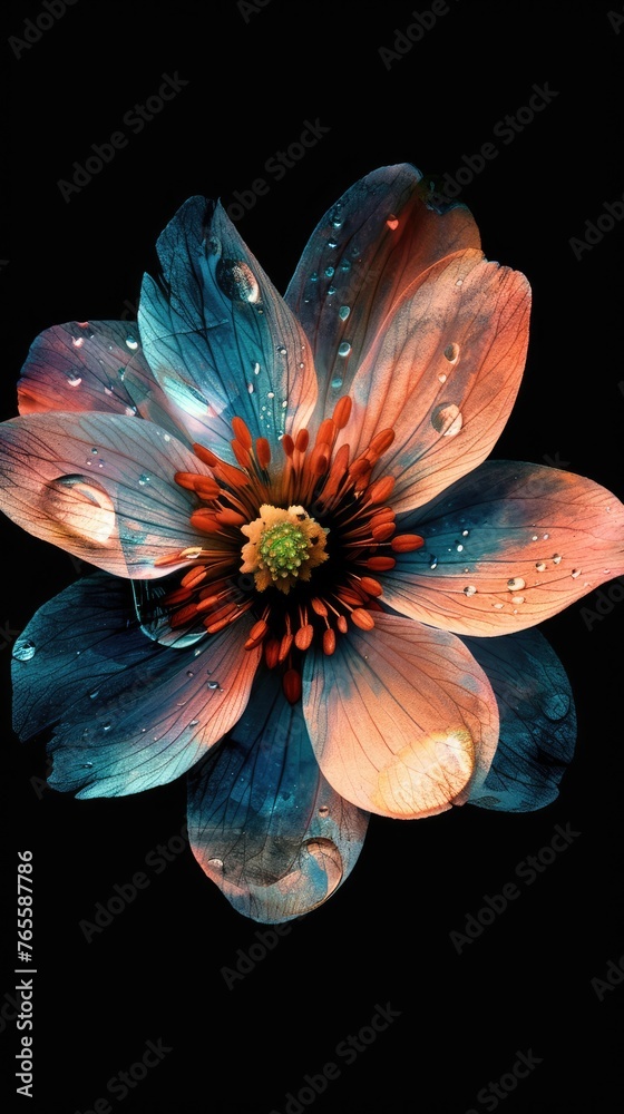 Flower sticker. Isolated black background Generative AI Flower sticker. Isolated black background Generative AI
