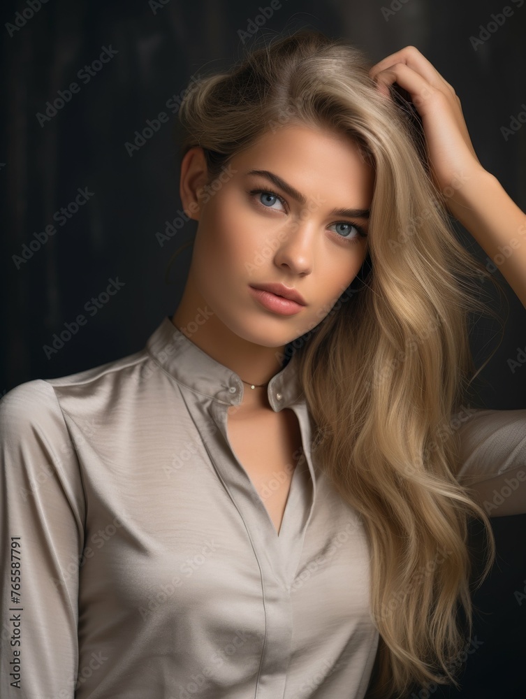 Woman With Long Blonde Hair Posing