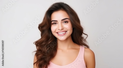 Smiling Woman in Pink Tank Top