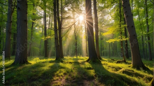 Spring Symphony  Serene Silence in the Forest with Beautiful Bright Sun Rays GENERATIVE AI