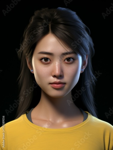 Woman With Long Hair in Yellow Shirt