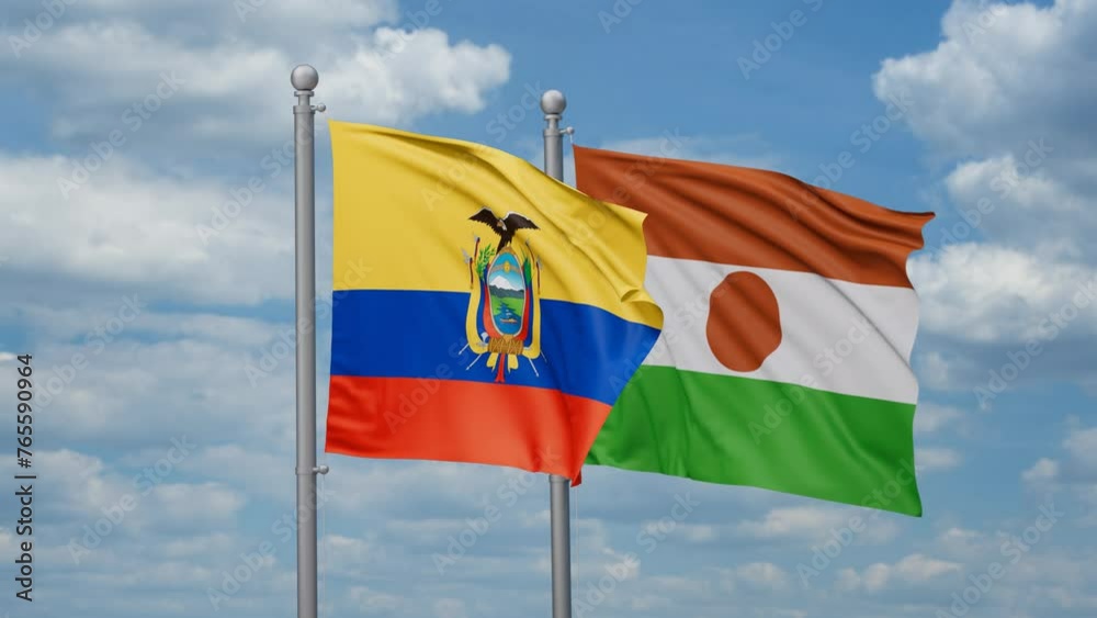 Niger and Ecuador two flags waving together, looped video, two country relations concept Niger and Ecuador two flags waving together, looped video, two country relations concept