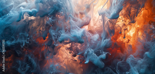 Dreamlike symphony, abstract palette against copper-toned smoke.