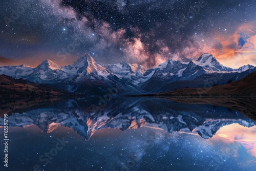 Starry night sky above a rugged mountain range, creating a stunning natural landscape