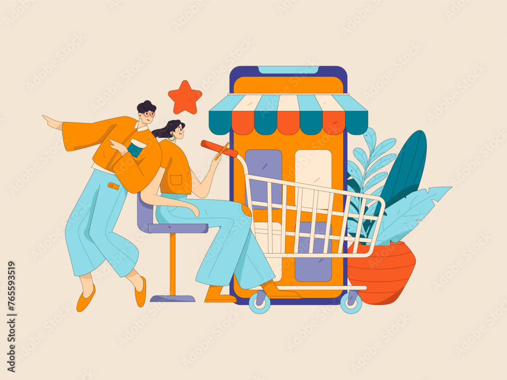 Holiday shopping people doing e-commerce online shopping flat vector concept operation hand drawn illustration
Holiday shopping people doing e-commerce online shopping flat vector concept operation hand drawn illustration