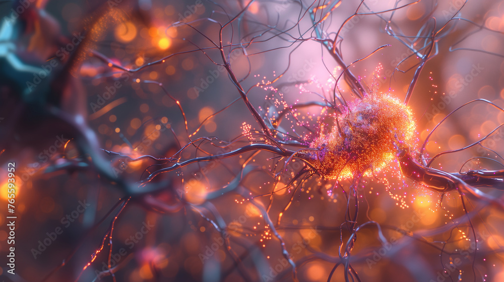 Neural network, transforming into human brain 3D rendering Neural network, transforming into human brain 3D rendering
