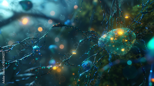 Neural network, transforming into human brain 3D rendering #765594377