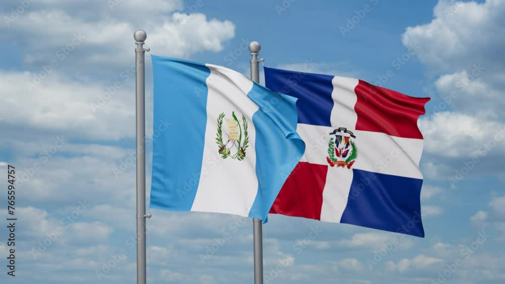 Dominican Republic and Guatemala two flags waving together, looped video, two country relations concept Dominican Republic and Guatemala two flags waving together, looped video, two country relations concept