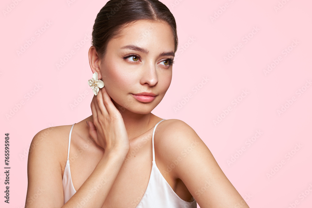 Portrait beautiful young woman with clean fresh skin. Model with healthy skin, close up portrait. Cosmetology, beauty and spa Portrait beautiful young woman with clean fresh skin. Model with healthy skin, close up portrait. Cosmetology, beauty and spa