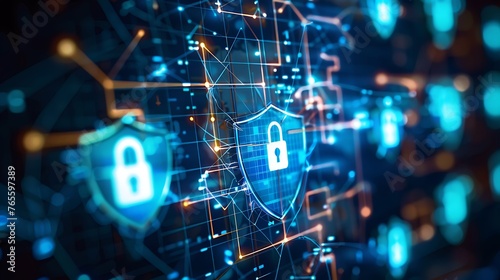 Technology and cybersecurity highlighting digital protection and network safety in a connected world. Generative Ai