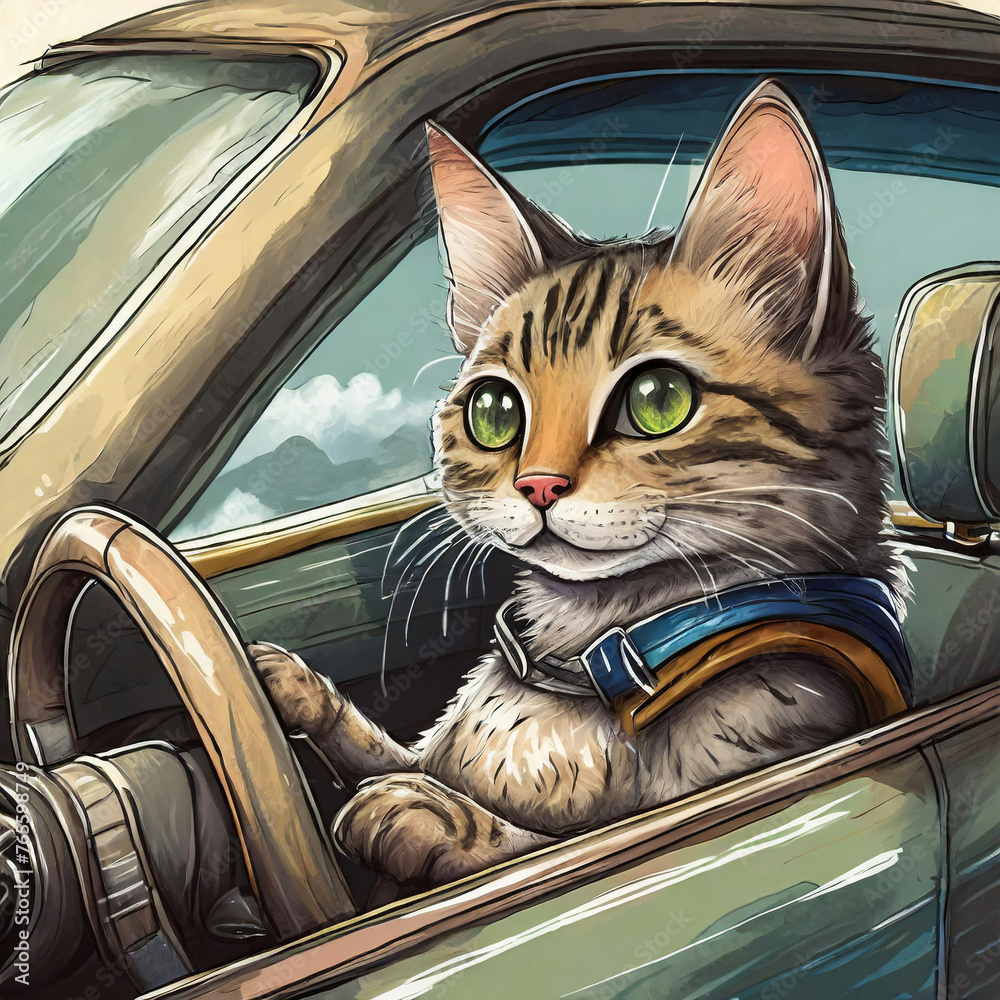 자동차운전을 즐기는 고양이