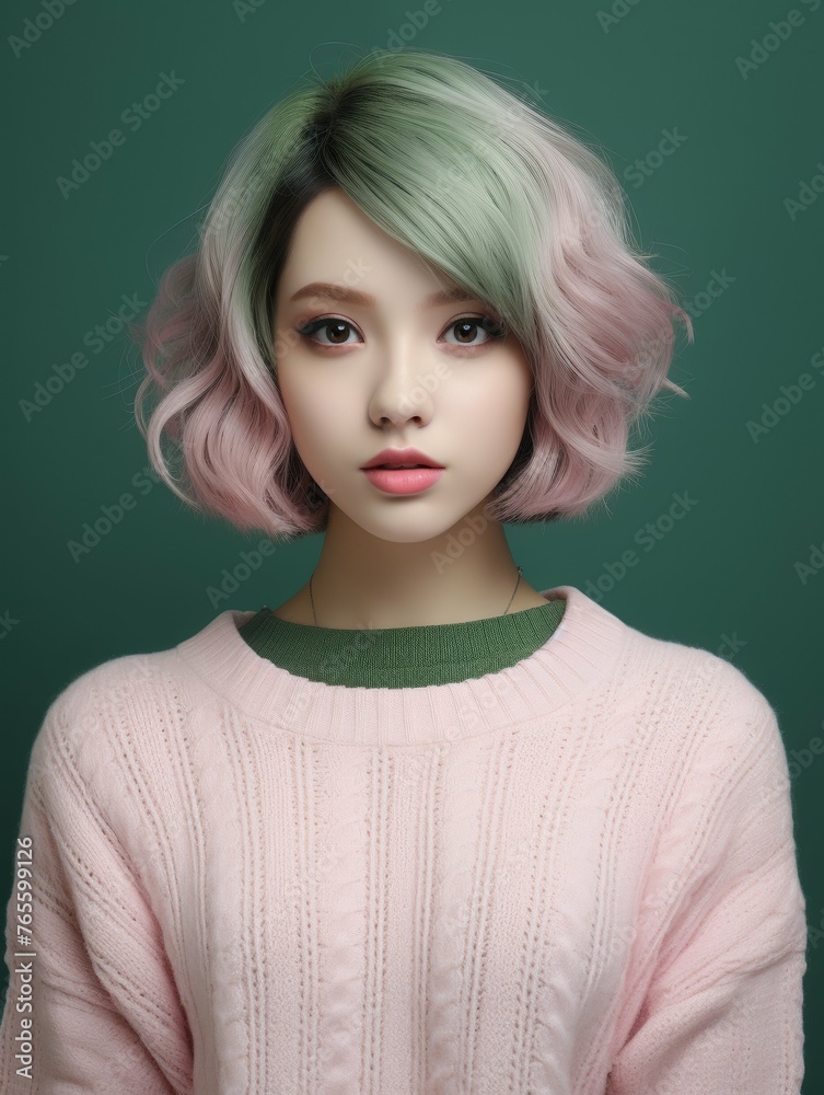 Woman in Pink Sweater With Green Hair Woman in Pink Sweater With Green Hair