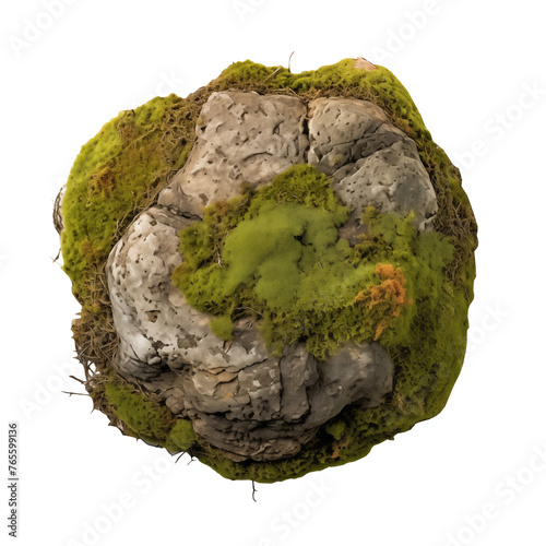 Stones with green moss and grass isolated on white background. Generative ai