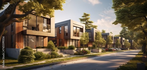 Architectural Rendering: A Tight Cluster of Four Buildings

