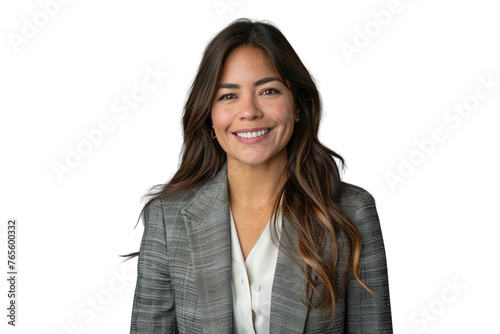 an American businesswoman in blazer smiling, cut out picture