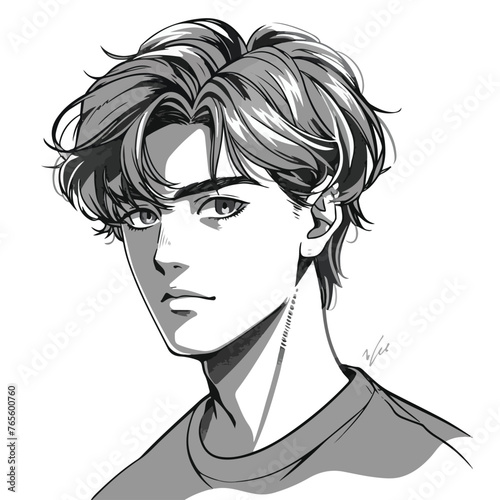 face young man monochrome anime style character 