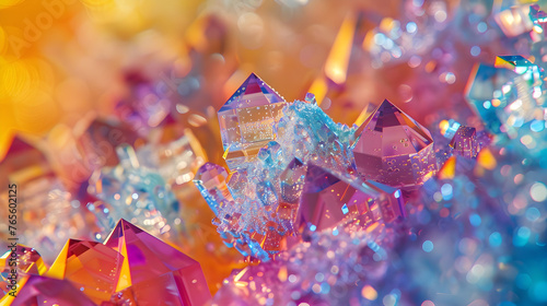 Dynamic scene of crystallization  where chemical compounds form intricate crystal structures  glistening under a microscope.